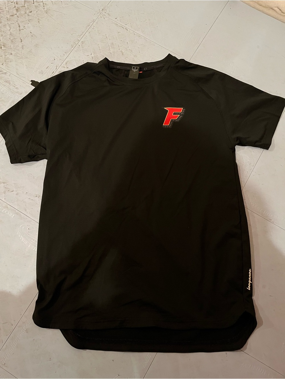 Men's Black Short-Sleeve Crew Tee with Red 'F' Accent